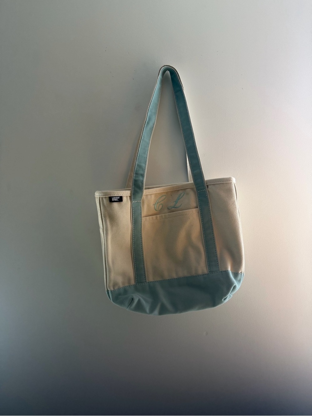 Lands’ End Tote Bag with CL Monogram and Baby Blue Trim